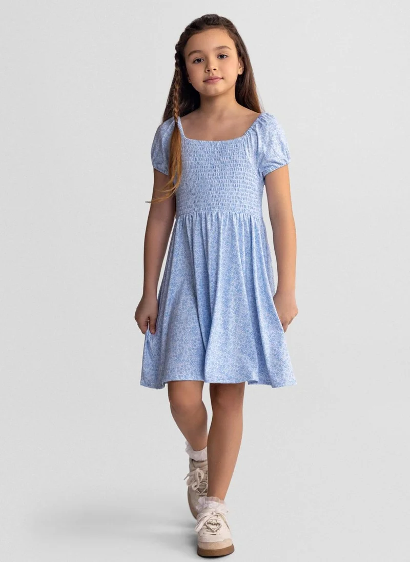 MINOTI Girls light blue floral summer dress loose fit